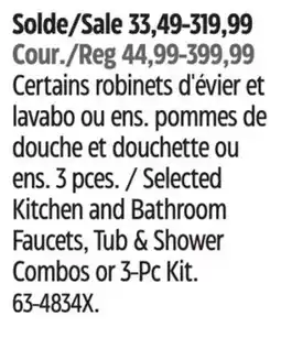 Canadian Tire Selected Kitchen and Bathroom Faucets, Tub & Shower Combos or 3-Pc Kit offer