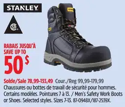 Canadian Tire Stanley Men's Safety Work Boots or Shoes offer