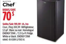 Canadian Tire MASTER Chef 3.3 Cu-Ft Fridge. White or black. ENERGY STAR rated offer