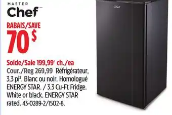Canadian Tire MASTER Chef 3.3 Cu-Ft Fridge. White or black. ENERGY STAR rated offer
