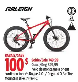 Canadian Tire Raleigh Rogue 4.0 Fat Tire Mountain Bike offer