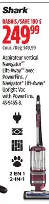 Canadian Tire shark Navigator Lift-Away Upright Vac with PowerFins offer