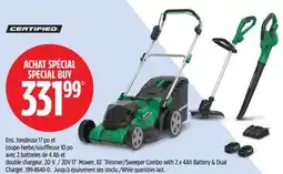 Canadian Tire 20V 17 Mower, 10 Trimmer/Sweeper Combo with 2 x 4Ah Battery & Dual Charger offer