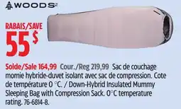 Canadian Tire Woods Down-Hybrid Insulated Mummy Sleeping Bag with Compression Sack offer