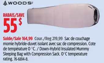 Canadian Tire Woods Down-Hybrid Insulated Mummy Sleeping Bag with Compression Sack offer
