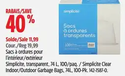 Canadian Tire Simplicite Indoor/Outdoor Garbage Bags offer