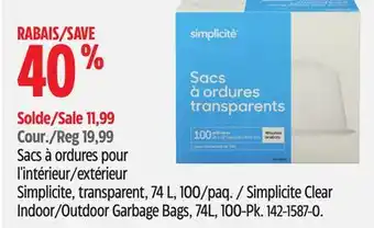 Canadian Tire Simplicite Indoor/Outdoor Garbage Bags offer