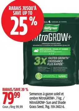 Canadian Tire Golfgreen NitroGROW+ Sun and Shade Grass Seed, 7kg offer