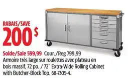 Canadian Tire Mastercraft 72˝ Extra-Wide Rolling Cabinet with Butcher-Block Top offer