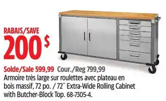 Canadian Tire Mastercraft 72˝ Extra-Wide Rolling Cabinet with Butcher-Block Top offer
