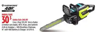 Canadian Tire Yardworks 48V Brushless Chainsaw, 14 with 4Ah Battery & Charger offer