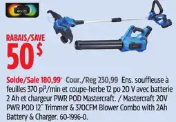 Canadian Tire Mastercraft 20V PWR POD 12 Trimmer & 370CFM Blower Combo with 2Ah Battery & Charger offer