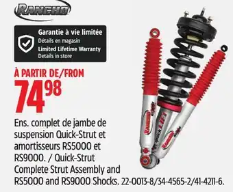 Canadian Tire Rancho Quick-Strut Complete Strut Assembly and RS5000 and RS9000 Shocks offer