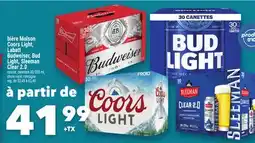 Marche Ami Coors Light, Labatt Budweiser, Bud Light, Sleeman Clear 2.0 caisse, canettes offer
