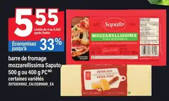 Maxi BARRE DE FROMAGE MOZZARELLISSIMA SAPUTO, 500 G OU 400 G PC offer