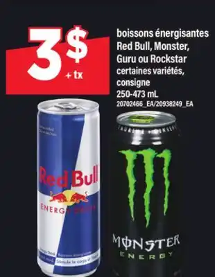 Maxi BOISSONS ÉNERGISANTES RED BULL MONSTER GURU OU ROCKSTAR , OU CONSIGNE, 250-473 ML offer