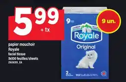 Maxi PAPIER MOUCHOIR ROYALE | FACIAL TISSUE, 9X100 FEUILLES offer
