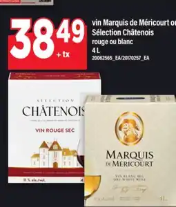 Maxi VIN MARQUIS DE MÉRICOURT OU SÉLECTION CHÂTENOIS ROUGE OU BLANC, 4 L offer