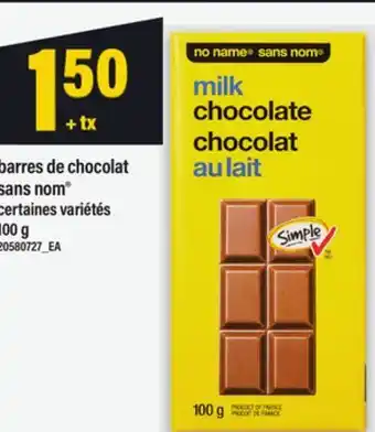 Maxi BARRES DE CHOCOLAT SANS NOM , 100 G offer