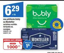 Maxi EAU PÉTILLANTE BUBLY OU MONTELLIER, 10/12X355 ML offer