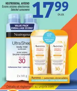 Uniprix NEUTROGENA, AVEENO Écrans solaires sélectionnés/Selected sunscreens offer