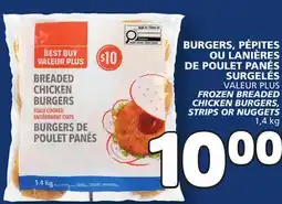 Marché Bonichoix VALEUR PLUS FROZEN BREADED CHICKEN BURGERS, STRIPS OR NUGGETS offer