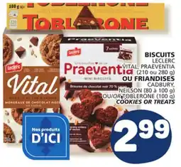 Marché Bonichoix CADBURY, NEILSON (80 à 100 g) OR TOBLERONE (100 g) COOKIES OR TREATS offer