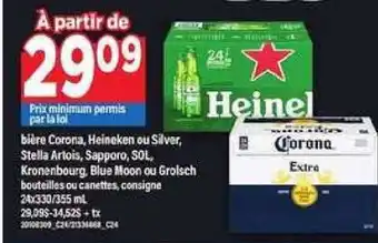 Maxi Bière Corona, Heineken ou Silver, Stella Artois, Sapporo, SOL, Kronenbourg, Blue Moon ou Grolsch offer