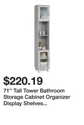 Bed Bath & Beyond 71'' Tall Tower Bathroom Storage Cabinet Organizer Display Shelves - Grey offer