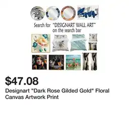 Bed Bath & Beyond Designart Dark Rose Gilded Gold Floral Canvas Artwork Print offer