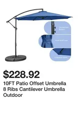 Bed Bath & Beyond 10FT Patio Offset Umbrella 8 Ribs Cantilever Umbrella Outdoor offer