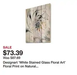 Bed Bath & Beyond Designart 'White Stained Glass Floral Art' Floral Print on Natural Pine Wood - White offer