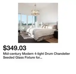 Bed Bath & Beyond Mid-century Modern 4-light Drum Chandelier Seeded Glass Fixture for Dining Room - D16.9'' x H82'' offer