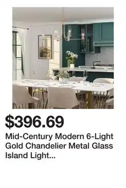 Bed Bath & Beyond Mid-Century Modern 6-Light Gold Chandelier Metal Glass Island Light for Dining Room - D 36 x H 21 offer