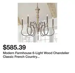 Bed Bath & Beyond Modern Farmhouse 6-Light Wood Chandelier Classic French Country Lights - D31 x H32.5 offer