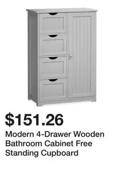 Bed Bath & Beyond Modern 4-Drawer Wooden Bathroom Cabinet Free Standing Cupboard offer
