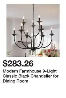 Bed Bath & Beyond Modern Farmhouse 9-Light Classic Black Chandelier for Dining Room offer
