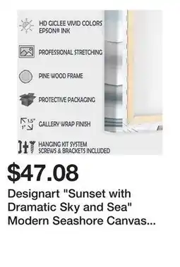 Bed Bath & Beyond Designart Sunset with Dramatic Sky and Sea Modern Seashore Canvas Wall Art Print offer