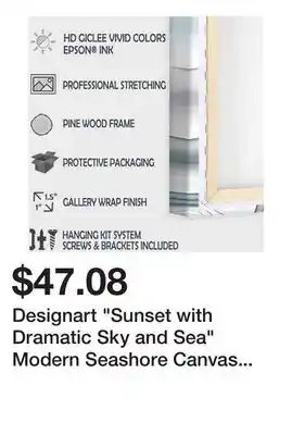 Bed Bath & Beyond Designart Sunset with Dramatic Sky and Sea Modern Seashore Canvas Wall Art Print offer