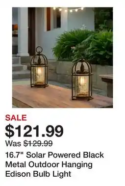 Wayfair 16.7 Solar Powered Black Metal Outdoor Hanging Edison Bulb Light offer