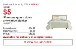 Costco Simmons Queen Down Alternative Blanket offer