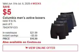 Costco Columbia men's active boxers offer