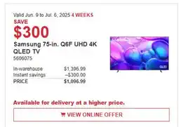 Costco Samsung 75-in. Q6F UHD 4K QLED TV offer