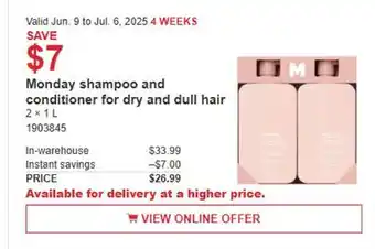 Costco Monday shampoo and conditioner for dry and dull hair offer