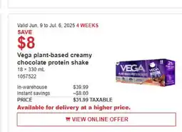Costco Vega plant-based creamy chocolate protein shake offer
