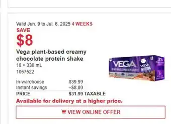 Costco Vega plant-based creamy chocolate protein shake offer