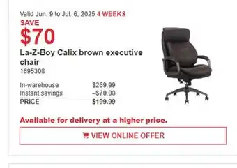 Costco La-Z-Boy Calix brown executive chair offer