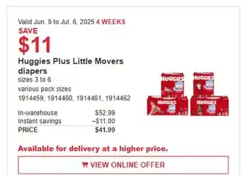 Costco Huggies Plus Little Movers diapers offer