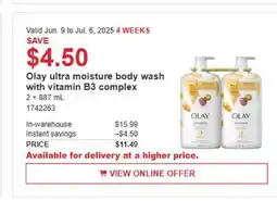 Costco Olay ultra moisture body wash with vitamin B3 complex offer