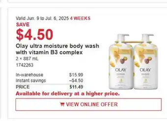 Costco Olay ultra moisture body wash with vitamin B3 complex offer